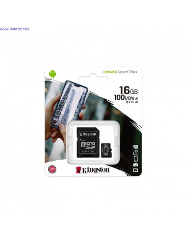 Mlukaart SDHC 16GB Kingston Canvas Select Plus  adapter Class10 2492