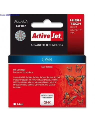 Tindikassett ActiveJet Canon CLI8C Cyan Analoog 532