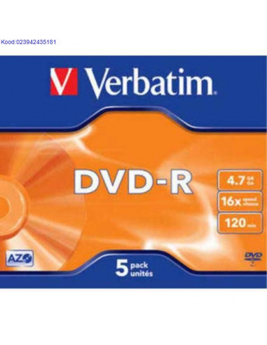 DVDR toorik 16x 47GB Verbatim Azo JewelCase 628